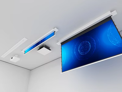 Modern Office Projection Monitoring System With Ceiling Mounted Projector Large Screen And Surveillance Camera 3d model