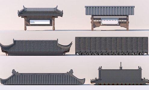 Chinese Eaves Roof Tiles 3d model