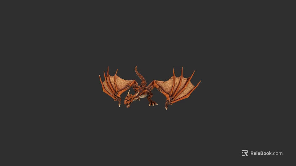 Brown Scaled Flying Dragon With Large Wings Soaring In Dark Background 3d model 