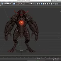 Mythical Fantasy Game And Movie Character With Armored Body Red Glowing Core Horns And Claws