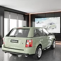 Light Green Range Rover SUV Rear View In Modern Indoor Showroom With Billboard