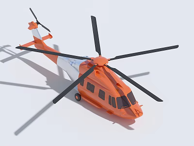 Orange and White Helicopter 3D Model with Main Rotors Tail Rotor and Fuselage Windows 3d model