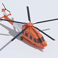 Orange and White Helicopter 3D Model with Main Rotors Tail Rotor and Fuselage Windows
