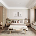 Modern Bedroom Interior Design With Wooden Wardrobe Bedside Wall Art Pendant Lights And Foot Bench
