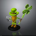 Green Leprechaun Figurine With Green Hat Orange Beard And Clover Staff On Black Base