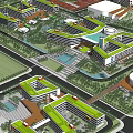 Folding line conjoined letter modeling teaching building campus building 3d model