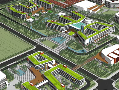Folding line conjoined letter modeling teaching building campus building 3d model