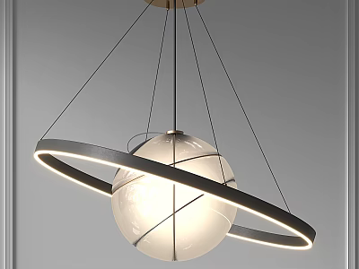 Modern Chandelier With Spherical Glass Shade And Circular Metal Ring Design 3d model