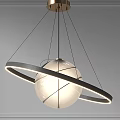 Modern Chandelier With Spherical Glass Shade And Circular Metal Ring Design