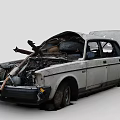 Wrecked Old Car With Open Hood Broken Parts And Damaged Body Exterior