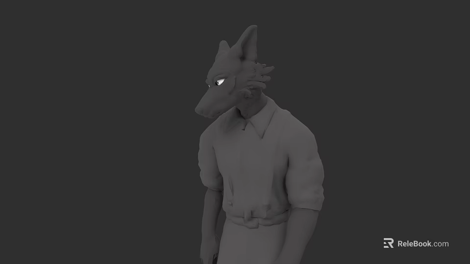 Game Movie Character 3D Model With Wolf Like Head Pointed Ears And Shirt 3d model 
