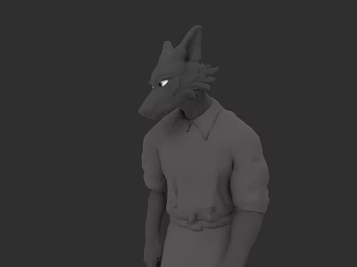 Game Movie Character 3D Model With Wolf Like Head Pointed Ears And Shirt 3d model