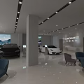 4S Car Showroom Featuring White Sports Car Black Sedan And Bright Modern Interior