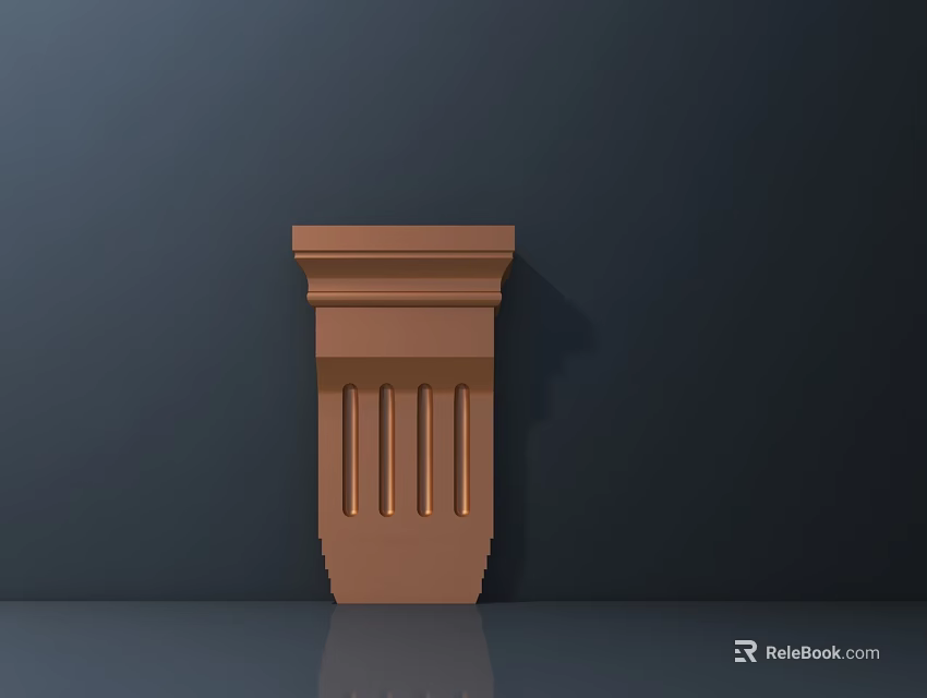 Brown Decorative Carved Column With Polished Surface And Vertical Lines 3d model