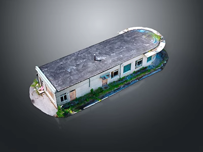 Single Story Building Exterior With Gray Roof Windows And Green Plants 3d model