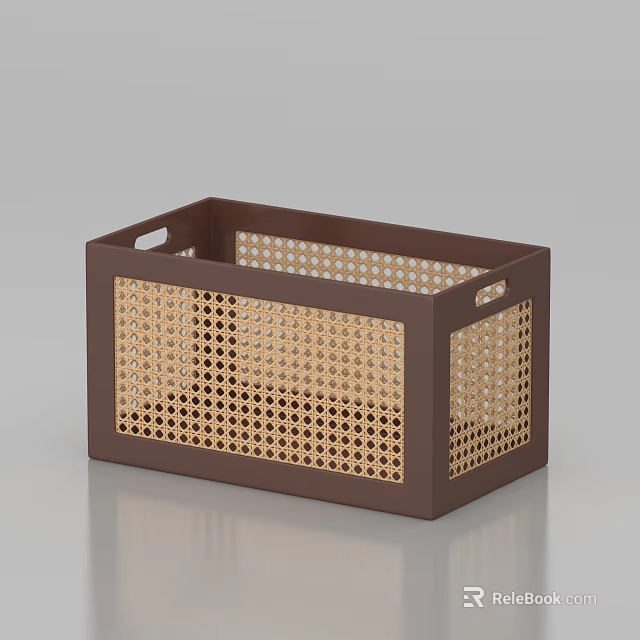 Brown Frame Storage Basket With Woven Design And Handles For Home Organizing 3d model 