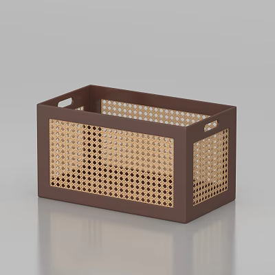 Brown Frame Storage Basket With Woven Design And Handles For Home Organizing 3d model