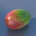 Five Fresh Ripe Mangoes With Red And Green Skin On Gray Background