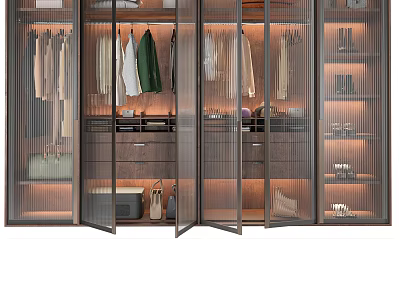 Modern Wardrobe Design With Glass Doors Hanging Rods Drawers And Interior Storage 3d model