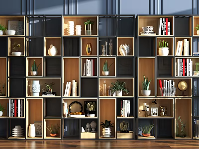 Modern Open Shelf Unit With Books Plants Decorative Dishes And Ornaments 3d model