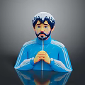 Man Wearing Blue Tracksuit With White Stripes Clasping Hands And Snow Like Head