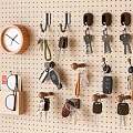 Pegboard Wall Hooks Organizing Keys Keychains With Clock And Sunglasses Holder 3d model