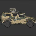Camouflage Military Tank Featuring Top Mounted Weapon And Large Off Road Wheels