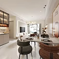 Elegant Modern Living Dining Room Interior With Dining Table Chairs TV And Decorative Painting