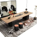 Modern Tea Table and Chair Combination Tea Set Screen Long Board Table 3d model