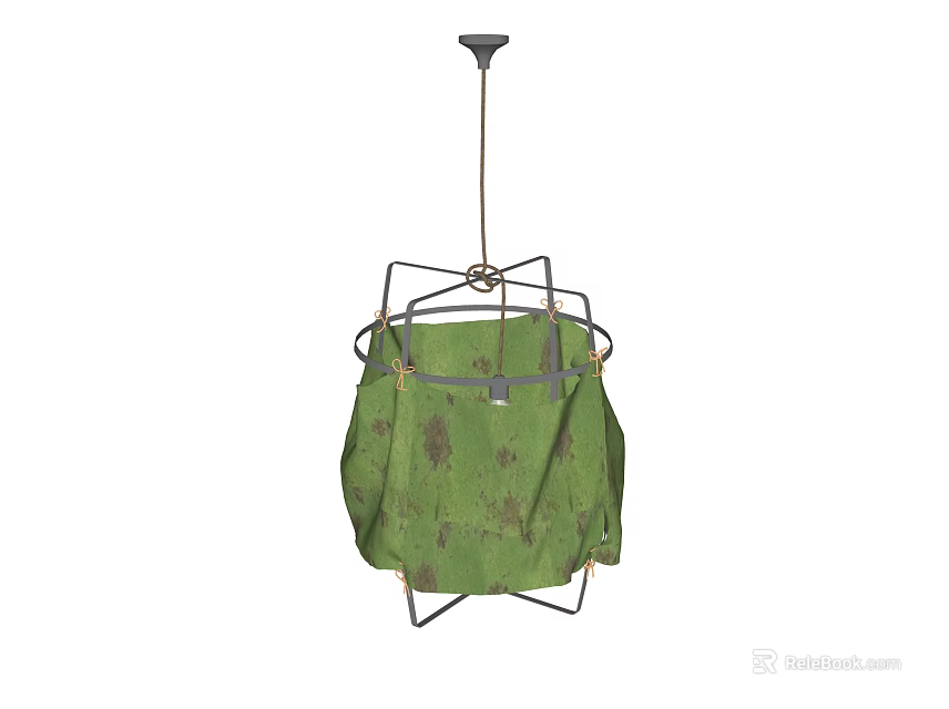 Green Fabric Chandelier with Metal Frame and Hanging Design for Home Lighting 3d model 
