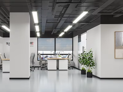 Modern Public Office Desk and Chair 3d model