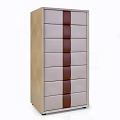 Modern Beige Chest of Drawers With Brown Decorative Strips And Four Drawers
