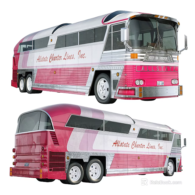 Atlanta Charter Lines Inc Vintage Charter Bus In Pink And Silver Exterior Design 3d model 