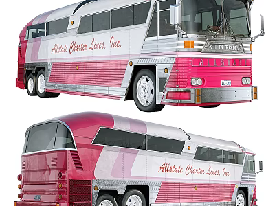 Atlanta Charter Lines Inc Vintage Charter Bus In Pink And Silver Exterior Design 3d model