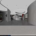 Modern Style Lobby Interior With Curved White Walls Circular Ceiling Lights And Spiral Staircase