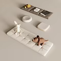 White Rectangular Cushion With Rabbit Dinosaur Toys Round Cushion Square Box And Gray Tray 3d model