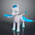 Cute White Pony With Blue Mane Wings And Tail Standing With Spread Wings