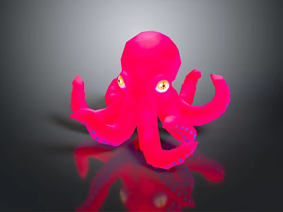 Vibrant Pink Octopus With Yellow Eyes And Purple Spots On Tentacles Reflection On Dark Background 3d model