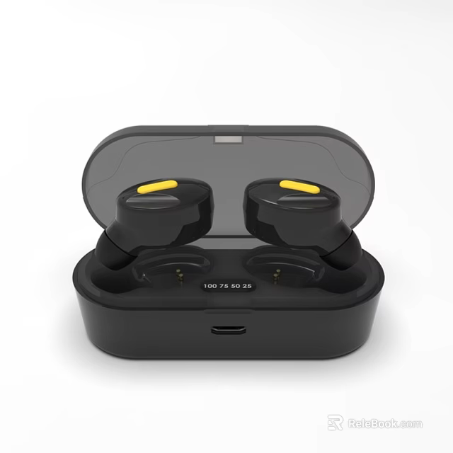 Intelligent Wireless Earbuds With Charging Case Yellow Accents And Battery Level 3d model 