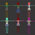 Fashion Models In Different Colored School Uniforms Standing With Arms Outstretched In Grid Formation