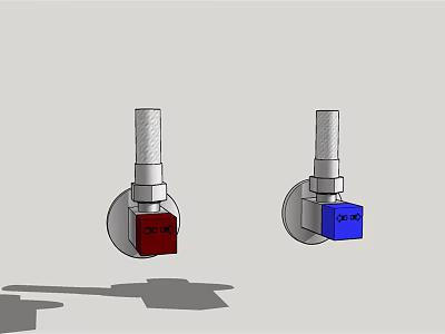 Two Mechanical Components Featuring Cylindrical Rods Circular Bases And Colored Square Blocks 3d model