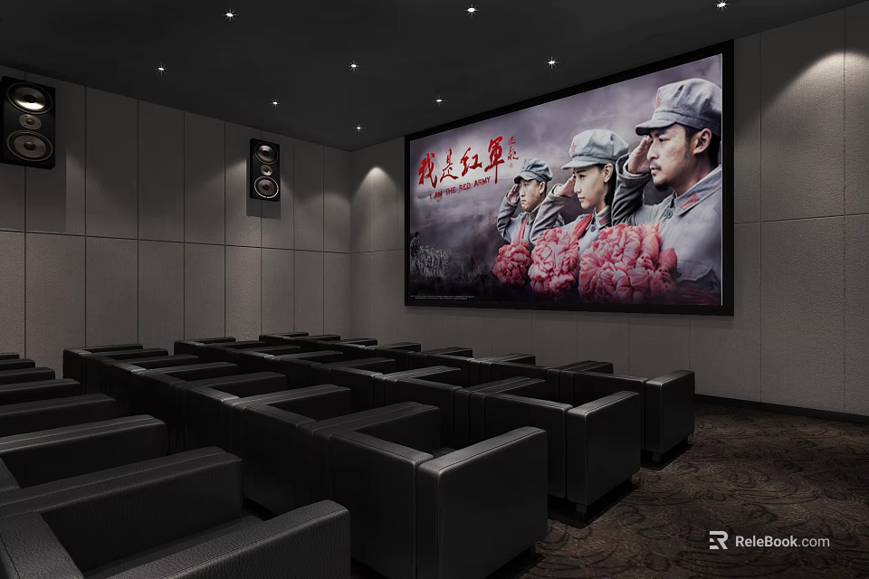 Modern Cinema Hall Interior With Large Screen Comfortable Seats And Spacious Design 3d model 