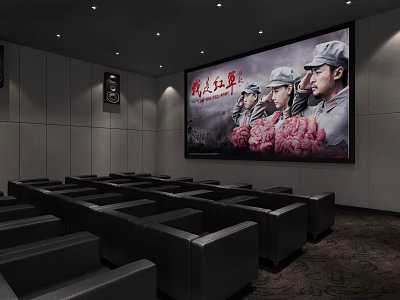 Modern Cinema Hall Interior With Large Screen Comfortable Seats And Spacious Design 3d model