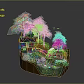 Miniature Landscape Model Featuring Orange Trees House Bridge And Water With Lotus Leaves