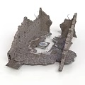 Ancient Ruined Stone Structure With Broken Walls And Circular Foundation 3d model