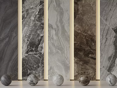 Marble Textured Wall Panels With Lighting And Spheres 3d model