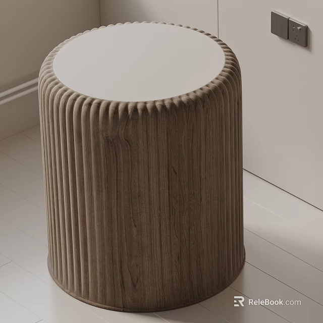 Round Top Wooden Side Table With Vertical Ribbed Design For Minimalist Interior 3d model 