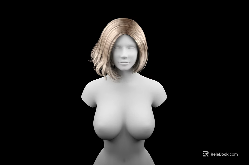 Game Movie Female Character 3D Upper Body Model With Blonde Short Hair And Black Background 3d model 