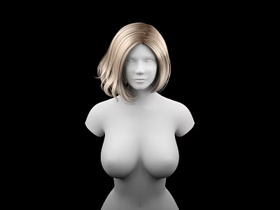 Game Movie Female Character 3D Upper Body Model With Blonde Short Hair And Black Background 3d model