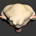 Cute Cartoon Sheep with Big Red Eyes Pink Ears and Curly White Wool 3D Rendered
